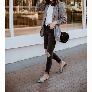 Max Studio Plaid Single Button Blazer Black White XL - Textured Ruched Sleeves